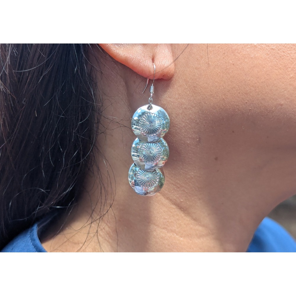 Handmade Navajo Sterling Silver Dangle Earrings Southwest Concho‎ Style **